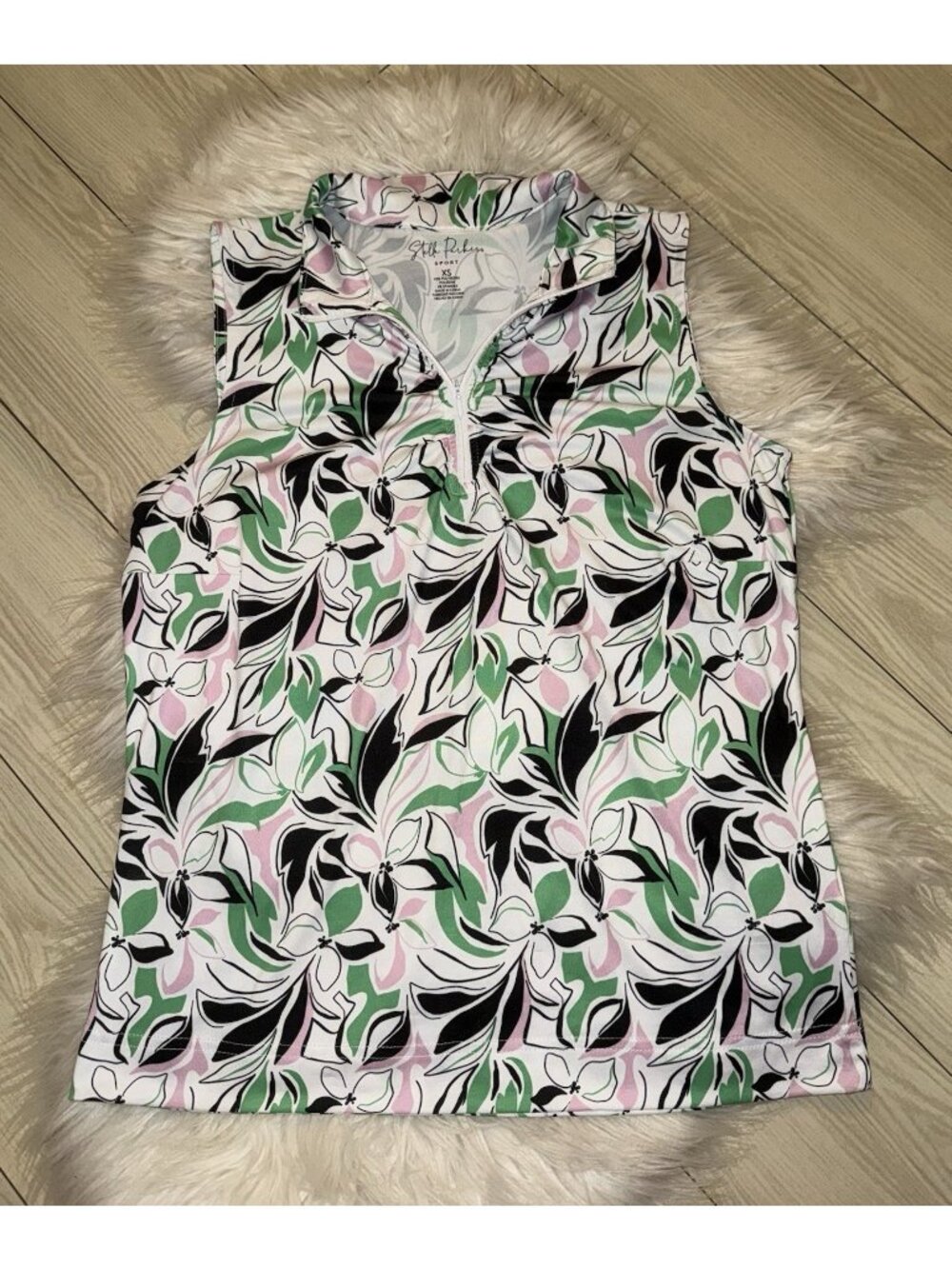 Stella Parker Sport Sleeveless Shirt Top Mock Golf 1/4 Zip UPF Womens XS Floral